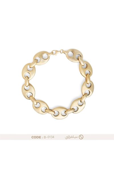 silveraty سوار حلقات بيضاوية مفرغة فضة عيار 925، مطلي بالروديوم والذهب