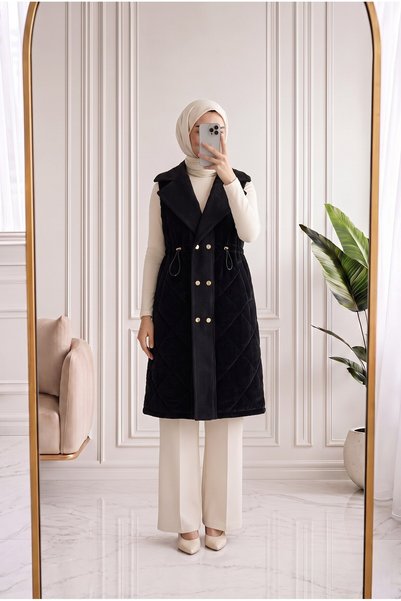 Nil Boutiqueee Kapitone uzun yelek (100cm)