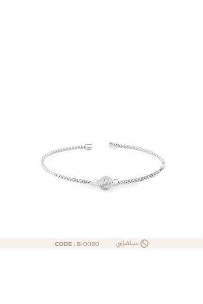 silveraty سوار فضة عيار 925 بسلسلة بوكس مزدوجة وقرص مركزي، مطلي روديوم
