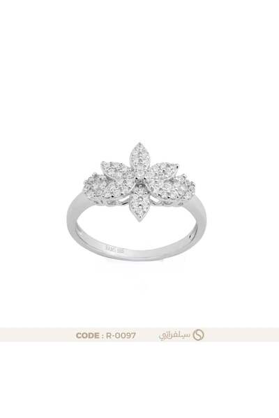 silveraty خاتم الوردة فضة عيار 925 مرصع بالزركون مطلي روديوم