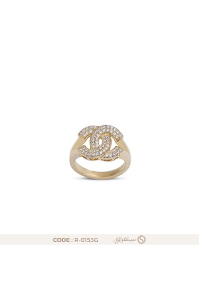 silveraty خاتم بتصميم حرفين C متقابلين مرصع بالزركون فضة عيار 925 مطلي بالرود...