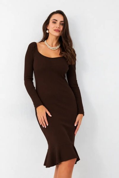 Cool & Sexy Women's Brown Camisole Midi Dress Ey2976