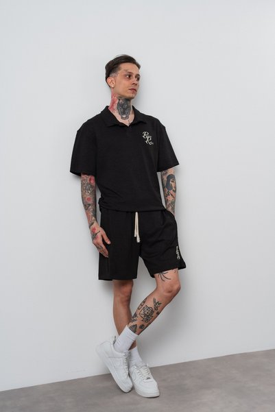 Respire Men's Polo Shirt and Shorts Set Textured Vertical Stripes Regular Fit...