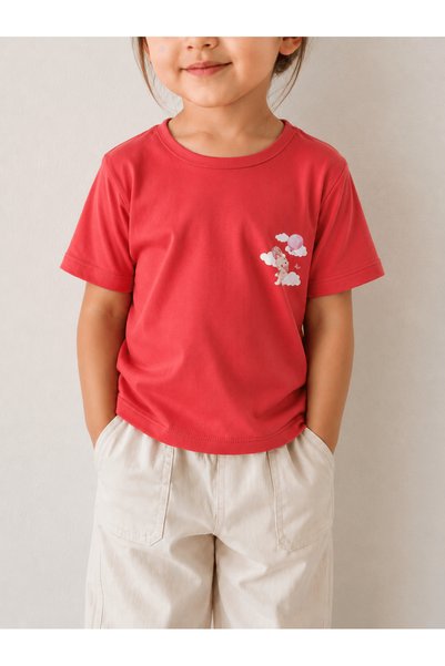 Hepsi Moda Rabbit Printed Children's T-Shirt - Pomegranate Flower