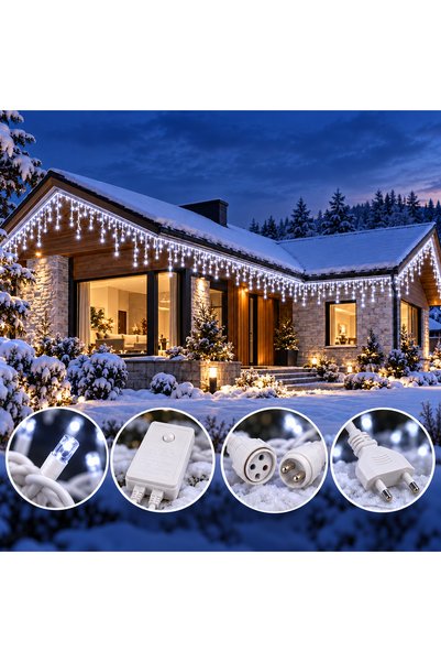 BellFyd Christmas LED icicle installation ICE FLASH, 25 m, cold white FLASH, ...