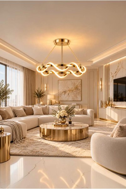 Elizim Home Lighting Luna Spiral 50 cm Gold Kaplama LED Avize – Kumandalı, 3 ...