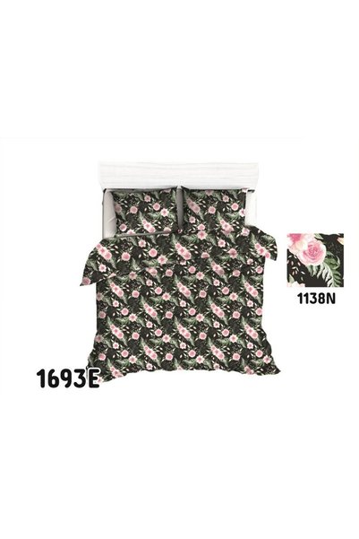 INNY Fata de perna din bumbac, 70x80 cm, model 1693E, neagra cu trandafiri ro...