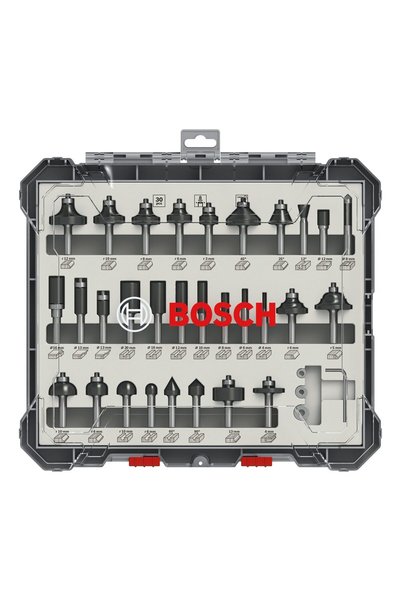 Bosch Set de freze mixte, Bosch, 30 piese, tijă de 8 mm, Gri/Negru