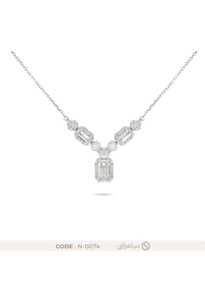 silveraty قلادة باجيت فضة عيار 925 بفصوص زركون، مطلية روديوم