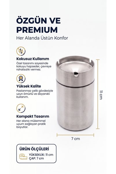 BENSUE HOME Paslanmaz Çelik Kokusuz Küllük - Dumansız, Rüzgar Geçirmez, Oto v...