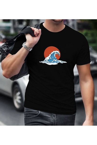 Bk Gift Wave Design Black T-Shirt-1