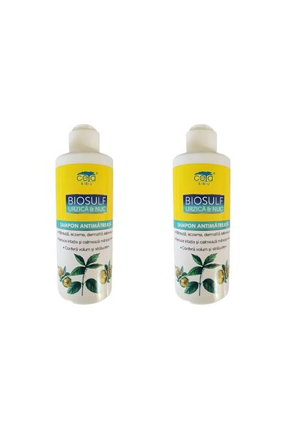Ceta Sibiu Set de 2 șampoane anti-mătreață Biosulf cu urzică și nucă, 200 ml