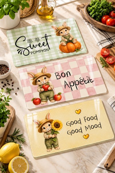 Decorita 3-Piece Glass Cutting Board |   Bunny Garden |   17cm X 29cm