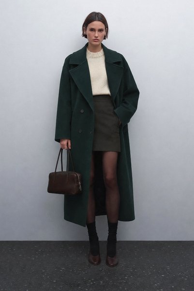 Mathilda Store Kadın Zümrüt Yeşili Luce Kaşe Oversize Kaban