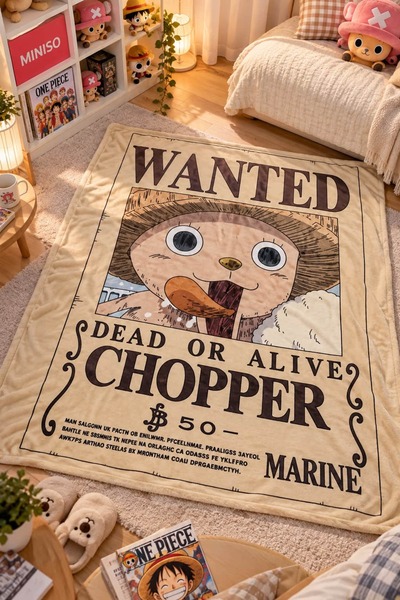 Miniso One Piece Lisanslı Chopper Ekstra Büyük Battaniye 152 x 127 cm – Yumuş...