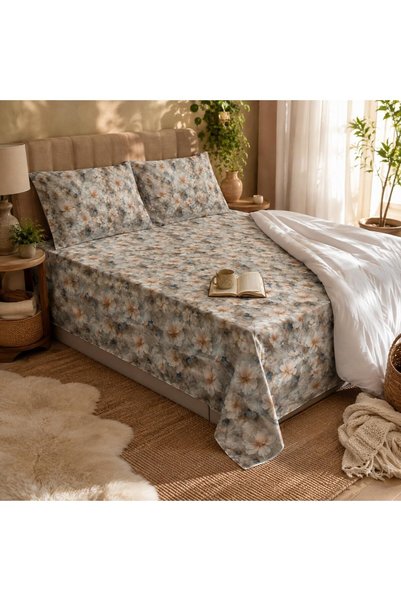 Generic Floral Print Bed Sheet Set with 2 Pillow Covers, Double