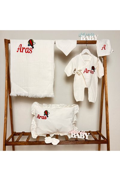 Lineda Name Embroidered Muslin Hospital Release Set of 6 100% Cotton