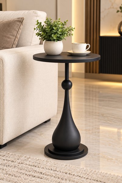 Aromaesc طاولة جانبية دائرية سوداء عصرية مقاس 35 × 55 سم - طاولة فاخرة بقاعدة...