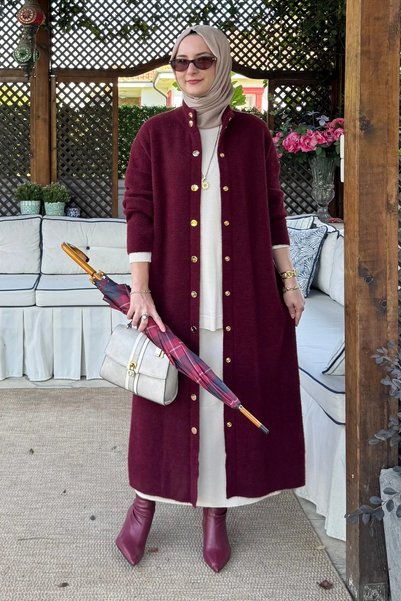 Rabia Şamlı Yakut Angora Triko Kap Bordo
