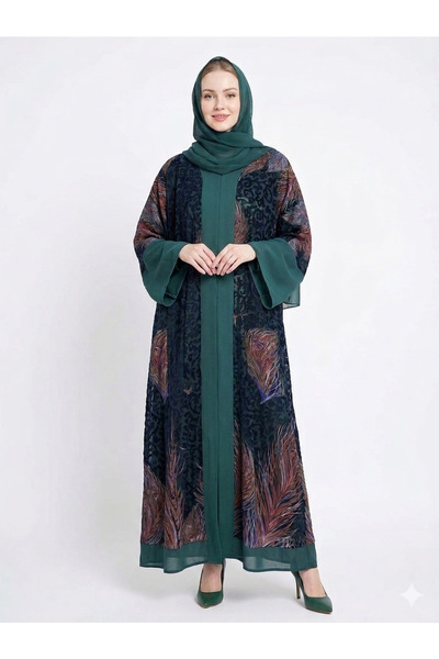 RIZQE Rizqé Emerald Serenity Green Sheer Chiffon Abaya Set