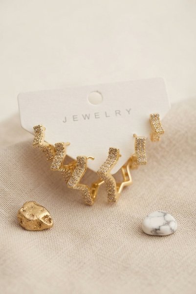 Angel Of Life Gold Color Zircon Stone Brass Thick Star Model Women's Earring Set