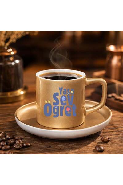 Bk Gift فنجان قهوة تركي ذهبي غير لامع مع صحن - تصميم ياşa سيف أوجي تيتشاندلي،...