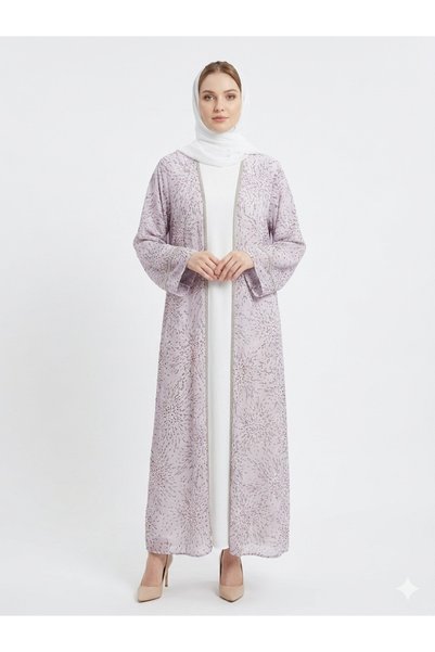 RIZQE Rizqé Lavender Radiance Sheer Floral Kimono Abaya Set