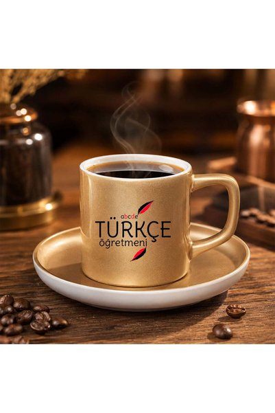 Bk Gift فنجان وصحن قهوة تركية ذهبي غير لامع بتصميم معلم اللغة التركية