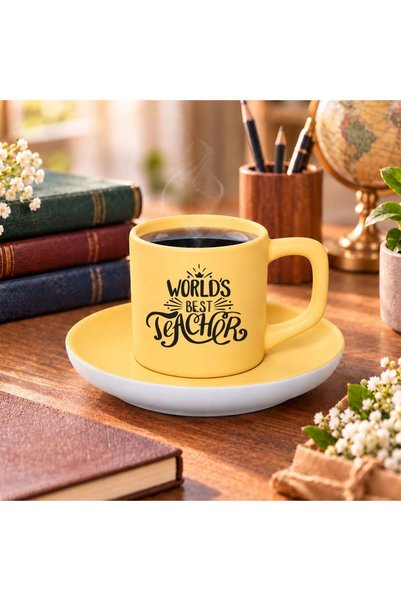 Bk Gift The World's Best Teacher Designed Matte Yellow Turkish Coffee Cup and...