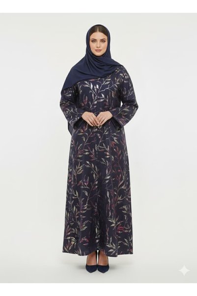RIZQE Rizqé Midnight Starlight Navy Abaya | Silver Foil Print