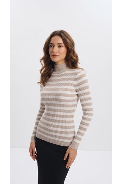 Generic Brand Knitwear Badi Half Turtleneck Thin Striped
