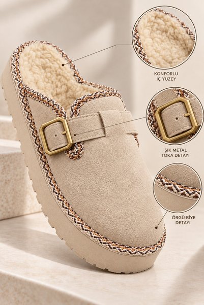 MUGGO Mayra Women's Winter Casual Slippers with Buckle and Fur Inside