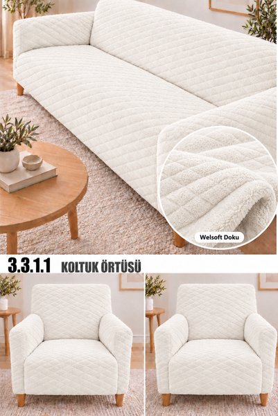 Faiend Welsoft Koltuk Kılıfı Takımı 3+3+1+1 – Yumuşacık Peluş koltuk örtüsü, ...