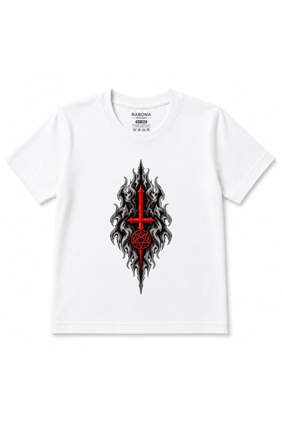 Rabona Fashion Gotička majica za decu sa obrnutim krstom i pentagramom