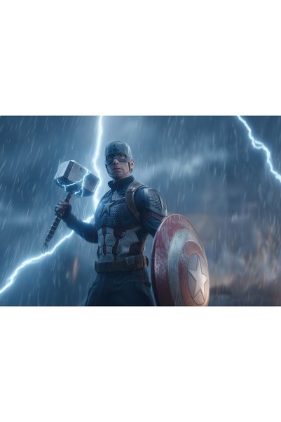 OEM Poster Captain America Fulgerul care trăghează Mjolnirul în ascensiune, 6...