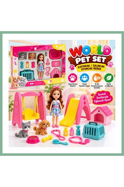 BŞK VİRGO ENF-39188 WORLD PET SET KAYDIRAK/SALINCAK OYUNCAK BEBEK BSK2026