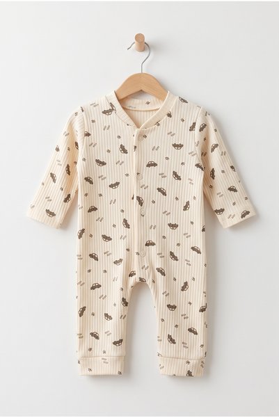 hobbe baby Beep Araba Desenli Bebek Tulumu 3-6-9 Ay % 100 Pamuk