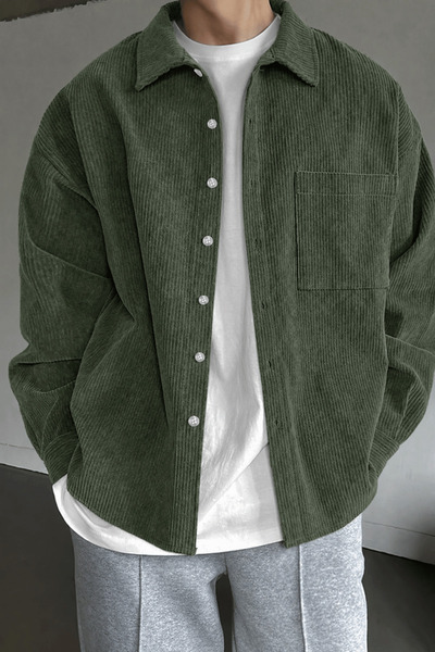GENIUS STORE Men's Corduroy Oversize Shirt Collar Pocket Long Sleeve Jacket S...