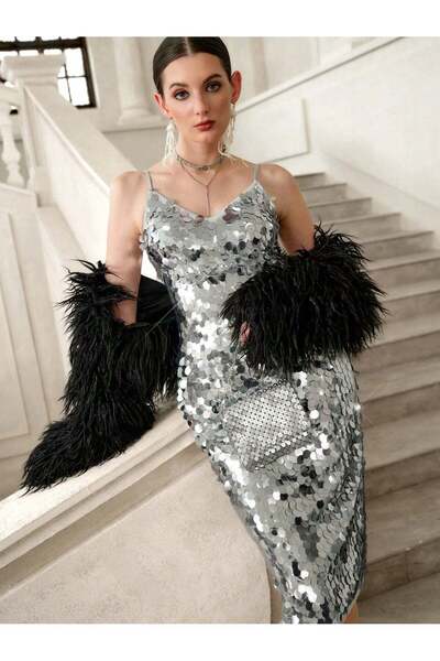 Sheya Rochie midi, argintiu