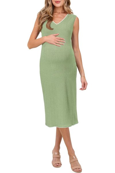 OtherMax Rochie Elegantă de Sarcină Midi pentru Alăptare cu Decolteu în V făr...