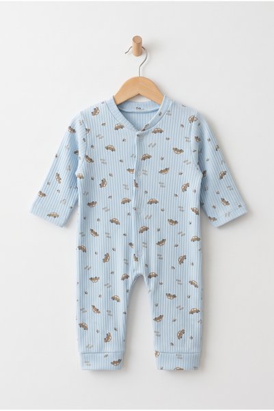 hobbe baby Beep Araba Desenli Bebek Tulumu 3-6-9 Ay % 100 Pamuk