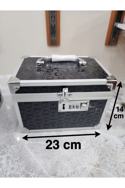 OUEEN ELİZABETH Aluminum Large Size "Cryptographed" Makeup Bag Organizer