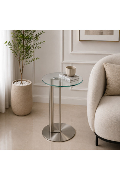 MiLi Modern Silver Steel Glass Side Table