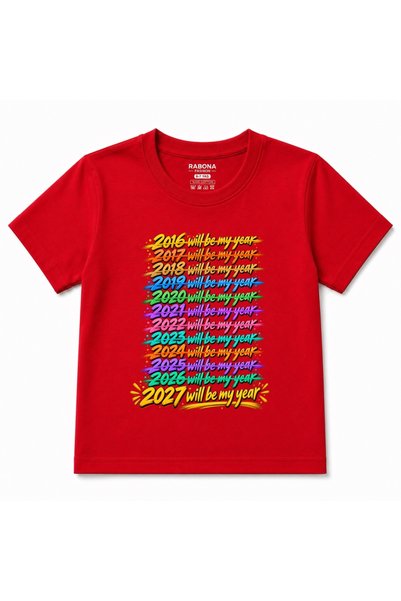 Rabona Fashion Забавна графична тениска за деца от памук с новогодишни резолю...