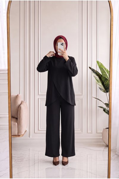 MİHRA STORE طقم لالكان غير متماثل-NA3479 أسود