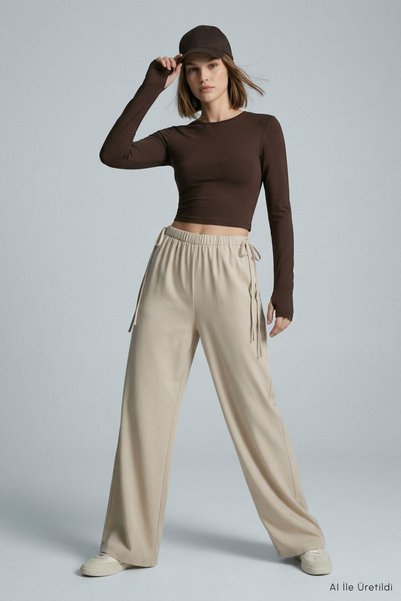 Rays Side Tie Slim Elastic Pants 8426A Beige