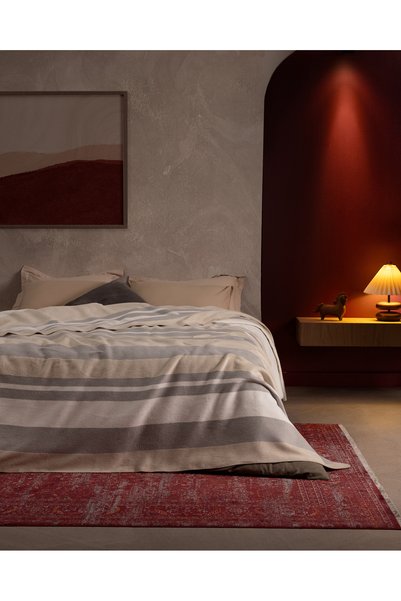 Madame Coco Alfred Double Cotton Jacquard Blanket - Gray/Beige
