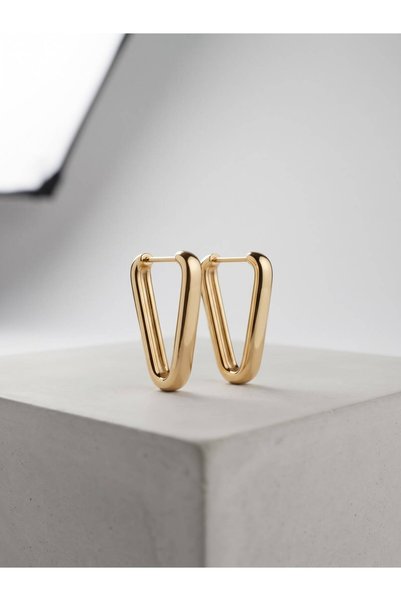 XUPING JEWELRY 14K Kaplama Üçgen Gold Küpe Günlük Basic Klipsli