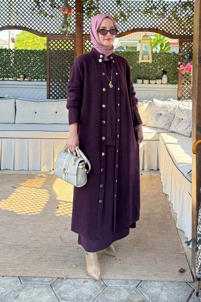 Rabia Şamlı Yakut Angora Triko Kap Mürdüm