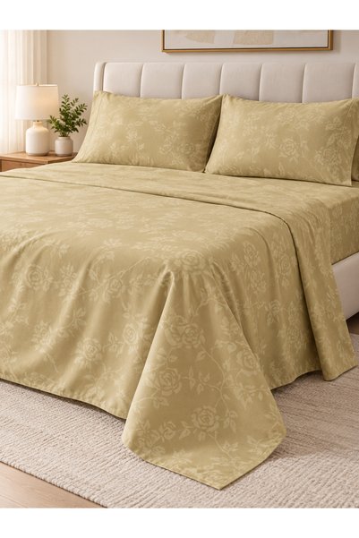 zeetwo Bedsheet Set, Beige Floral Pattern, 100% Cotton, 95 GSM